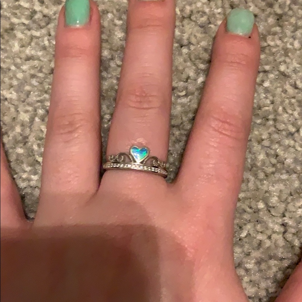 Silver and blue size seven ring